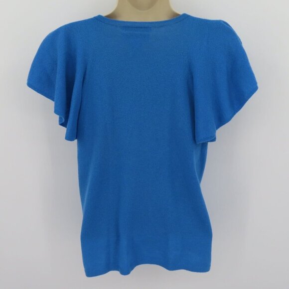 Nordstrom Signature Women Small Cashmere Solid Blue Ruffle Sleeveless Sweater - Picture 5 of 9